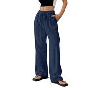 Pantalon Femme Printemps-éTé LéGer en Coton Lin Uni avec Poches - Taille Haute Coupe Droite - Confortable Respirant - VêTement DéContracté éLéGant - IdéAl pour Bureau, Voyage Ou Quotidien