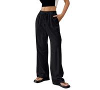 Pantalon Femme Printemps-éTé LéGer en Coton Lin Uni avec Poches - Taille Haute Coupe Droite - Confortable Respirant - VêTement DéContracté éLéGant - IdéAl pour Bureau, Voyage Ou Quotidien