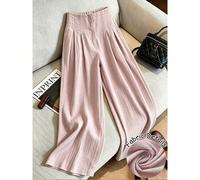 Pantalon femme rose clair taille haute ample jambe large polyvalent pour le quotidien et les trajets domicile-travail décontracté L,M,S,XLUnicoloreTissu tissé