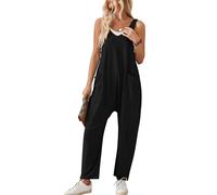 Pantalon femme Salopette sans manches Combishort ample Salopette à bretelles Salopette large Pantalon Palazzo Combinaison Salopette d'été décontractée avec pantalon à bretelles Noir XL
