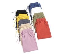 Pantalon Femme Senior Taille Elastique Droit, Pantalon ete Femme Chic et Elegant Taille Haute Coupe Droite avec Cordon, Pants Palazzo Plage Toile de Couleur Unie décontracté avec Poche (Blue, XXL)