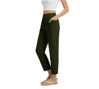 Pantalon Femme Taille Elastique Décontracté Chic Et Elegant Ample Palazzo Pants Causal Avec Poches Confortable Blanc Lin Leger Léger Respirant Large Femmes D'été Vetement Mode Tendance Vert XXL