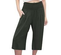 Pantalon Femme Taille Elastique Été Léger 3/4 Blanc Ensemble Fluide Chic Décontractée Pantacourt Solide Couleur Sport Longueur Pants avec Poches Large Ete 7/8 Jupe Culotte