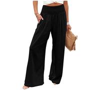Pantalon Femme Taille Elastique Lin Taille Haute Fluide Pantalon Large Femme Chic Et Elegant Grande Taille Ete Baggy Detente Pantalon de Travail Femme Randonnee Jogging Ample Sexy Noir XL