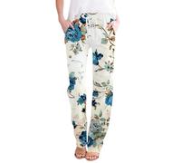 Pantalon Femme Taille Elastique Pantalon Lin Femme en Tailleur Ensemble Gaze De Coton Vert Chic Et Elegant Mode Fluide Large Ete Plage Equitation Léger XXL Noir Été Vetement Sarouel Ample Bureau