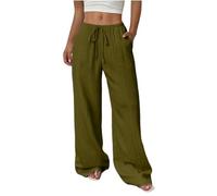 Pantalon Femme Taille Elastique Pantalons Été Coton Lin Femme Fluide Pantalon Léger à Jambe Large Chic et Elegant Palazzo Ample Décontractée Travail Droit Pants Longueur avec Poches