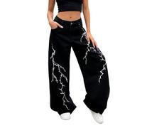 Pantalon Femme Taille Haute, Pantalons De Sport Femme,Jean Droit Brodé Coupe Ample Large Style Décontracté Tendance Confortable Élégant