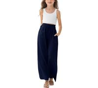 Pantalon Fille Fluide Palazzo pour Ado Cordon de Serrage Fente au Bas Taille Élastique Long Décontracté Jambes Larges Confort Pantalon Ample pour Enfant Filles