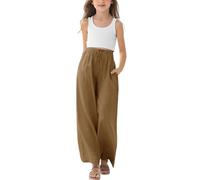 Pantalon Fille Fluide Palazzo pour Ado Cordon de Serrage Fente au Bas Taille Élastique Long Décontracté Jambes Larges Confort Pantalon Ample pour Enfant Filles