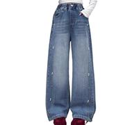 Pantalon Fille,Pantalon en Jean élégant pour Filles, Coupe Classique Droite ornée de Perles, Pantalon Large et Confortable idéal pour l'automne et Les Tenues décontractées.