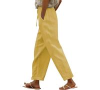 Pantalon Fluide Femme Coton Lin Taille Elastique Couleur Unie Pantalon Baggy Femme avec Cordon De Serrage avec Poches Respirante Pants De Sport Casual Leger Au Quotidien Mode Confort
