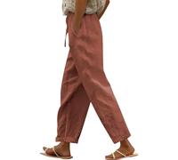 Pantalon Fluide Femme Coton Lin Taille Elastique Couleur Unie Pantalon Baggy Femme avec Cordon De Serrage avec Poches Respirante Pants De Sport Casual Leger Au Quotidien Mode Confort