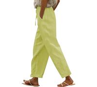 Pantalon Fluide Femme Coton Lin Taille Elastique Couleur Unie Pantalon Baggy Femme avec Cordon De Serrage avec Poches Respirante Pants De Sport Casual Leger Au Quotidien Mode Confort