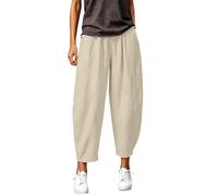 Pantalon Fluide Femme Décontracté Large en Coton - Élastiquée Taille avec Poches, 7/8 Pantacourt Été Léger pour la Plage Couleur Unie Respirant idéal W nd
