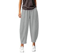 Pantalon Fluide Femme Décontracté Large en Coton - Élastiquée Taille avec Poches, 7/8 Pantacourt Été Léger pour la Plage Couleur Unie Respirant idéal W nd