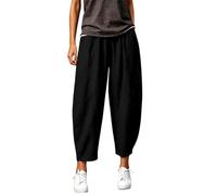 Pantalon Fluide Femme Décontracté Large en Coton - Élastiquée Taille avec Poches, 7/8 Pantacourt Été Léger pour la Plage Couleur Unie Respirant idéal W nd