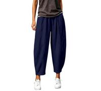 Pantalon Fluide Femme Décontracté Large en Coton - Élastiquée Taille avec Poches, 7/8 Pantacourt Été Léger pour la Plage Couleur Unie Respirant idéal W nd