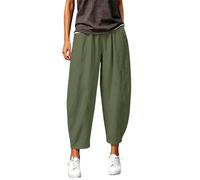 Pantalon Fluide Femme Décontracté Large en Coton - Élastiquée Taille avec Poches, 7/8 Pantacourt Été Léger pour la Plage Couleur Unie Respirant idéal W nd