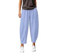 Pantalon Fluide Femme Décontracté Large en Coton - Élastiquée Taille avec Poches, 7/8 Pantacourt Été Léger pour la Plage Couleur Unie Respirant idéal W nd