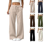 Pantalon Fluide Femme ÉLastique Taille Haute LéGer ÉLéGant Pantalon Large | DéContracté Pantalon Palazzo Avec Poches Coupe Droit Ample Large Pantalon Femme Cordon De Serrage Pantalon De DéTente