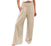 Pantalon Fluide Femme Été Ample Sportswear Pantacourt Grande Taille Chino Chic Et Elegant Haute Toile Elastique Coton Sarouel Large Ete Leger De Travail Vetement Mode Corsaire Cuisine,1-Beige,M