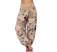 Pantalon Fluide Femme Été Boho Harem Pantalon Décontracté Taille Haute Pant Longue Floral Imprimer Élastiquée Taille Pants Baggy Léger Pantalons Yoga Plage Sarouel avec Poches