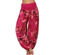 Pantalon Fluide Femme Été Boho Harem Pantalon Décontracté Taille Haute Pant Longue Floral Imprimer Élastiquée Taille Pants Baggy Léger Pantalons Yoga Plage Sarouel avec Poches 2025