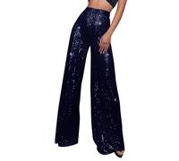Pantalon Fluide Femme Été Chic Ensemble Bootcut avec Poche Téléphone Haut Militaire Élégante Pantacourt Stretch Mariage Magique Chaud Confortable Sarouel Femme Été Bleu Foncé S