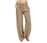 Pantalon Fluide Femme Été Couleur Unie,Décontracté Pantalon Taille Haute À Taille Élastique Avec Cordon,Pantalon Léger Baggy Longueur Jambe Large Avec Poches,Pantalon Jogging Stretch Pas Cher