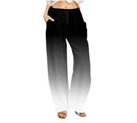 Pantalon Fluide Femme Été Couleur Unie,Décontracté Pantalon Taille Haute À Taille Élastique Avec Cordon,Pantalon Léger Baggy Longueur Jambe Large Avec Poches,Pantalon Jogging Stretch Pas Cher