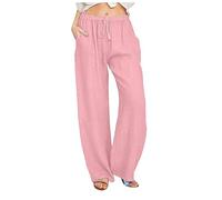 Pantalon Fluide Femme Été Couleur Unie,Décontracté Pantalon Taille Haute À Taille Élastique Avec Cordon,Pantalon Léger Baggy Longueur Jambe Large Avec Poches,Pantalon Jogging Stretch Pas Cher