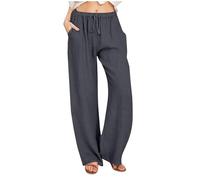 Pantalon Fluide Femme Été Couleur Unie,Décontracté Pantalon Taille Haute À Taille Élastique Avec Cordon,Pantalon Léger Baggy Longueur Jambe Large Avec Poches,Pantalon Jogging Stretch Pas Cher