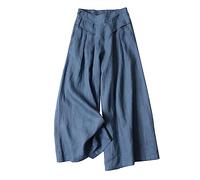 Pantalon Fluide Femme Été en Lin Thai Pantacourt Large Ete Vetement Mode Ensemble Chic Et Elegant Sarouel Grande Taille Elastique Leger Chino Coton Cargo Haute Jegging Detente，3-Marine，L