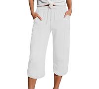 Pantalon Fluide Femme Été Fluide Été Lin Ample Pants De Plage Large Taille Haute Décontracté Pantacourt Élastique Léger avec Poches Printemps Confortable Sport Jogging Pantalons 7/8