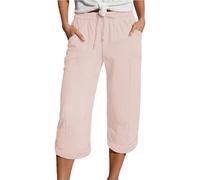 Pantalon Fluide Femme Été Fluide Été Lin Ample Pants De Plage Large Taille Haute Décontracté Pantacourt Élastique Léger avec Poches Printemps Confortable Sport Jogging Pantalons 7/8