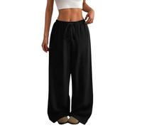 Pantalon Fluide Femme Été Fluide Plissé Taille Haute Elastique Décontractés Pantalons Mode Confortable Jogging Plage Rétro Pants Respirant Léger Pantalon avec Poches