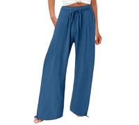 Pantalon Fluide Femme Été Grande Taille Elastique Cuisine Pantacourt Large Chic Et Elegant Sarouel Ample Tailleur Coton Chino Sportswear Jogging Vetement Mode Leger Ete Corsaire Sport,C-Bleu,XXL
