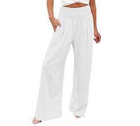 Pantalon Fluide Femme Été Grande Taille Elastique Jupe Culotte Sarouel Chino Chic Palazzo De Travail Jogging Pantacourt Et Elegant Cuisine Ete Leger Corsaire Coton Large Haute Toile,AB-Blanc,S