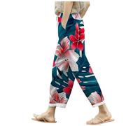 Pantalon Fluide Femme éTé Grande Taille- Pantalon D'éTé en Lin Coupe Ample Poches Taille éLastique Jambes Larges Style RéTro LittéRature Couleur Unie DéContracté