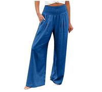 Pantalon Fluide Femme été Grande Taille Pantalon Lin Pas Cher Chic et Elegant Pantalon évasé à Jambes Larges Taille Elastique Pantalon Palazzo Pantalon de Plage Décontracté Pantalon de Yoga
