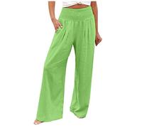Pantalon Fluide Femme été Grande Taille Pantalon Lin Pas Cher Chic et Elegant Pantalon évasé à Jambes Larges Taille Elastique Pantalon Palazzo Pantalon de Plage Décontracté Pantalon de Yoga