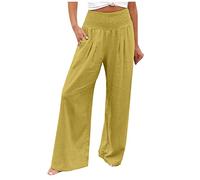 Pantalon Fluide Femme été Grande Taille Pantalon Lin Pas Cher Chic et Elegant Pantalon évasé à Jambes Larges Taille Elastique Pantalon Palazzo Pantalon de Plage Décontracté Pantalon de Yoga