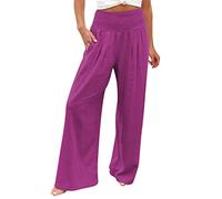 Pantalon Fluide Femme été Grande Taille Pantalon Lin Pas Cher Chic et Elegant Pantalon évasé à Jambes Larges Taille Elastique Pantalon Palazzo Pantalon de Plage Décontracté Pantalon de Yoga