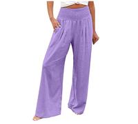 Pantalon Fluide Femme été Grande Taille Pantalon Lin Pas Cher Chic et Elegant Pantalon évasé à Jambes Larges Taille Elastique Pantalon Palazzo Pantalon de Plage Décontracté Pantalon de Yoga