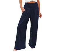 Pantalon Fluide Femme été Grande Taille Pantalon Lin Pas Cher Chic et Elegant Pantalon évasé à Jambes Larges Taille Elastique Pantalon Palazzo Pantalon de Plage Décontracté Pantalon de Yoga