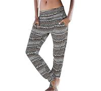 Pantalon Fluide Femme été Imprimé Bohème Taille Haute Baggy de Plage Avec Poche Vintage Casual Taille Elastique Chic Petites Jambes Pantalon Léger Confortable Yoga Pants