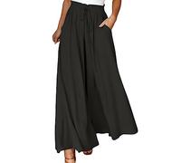 Pantalon Fluide Femme Été Léger Noir Viscose Blanc Jupe-Pantalon Bureau Large Chic Taille Elastique en Lin Pantacourt Grande Vichy Ete Jupe Culotte Vetement Drapé Élégant