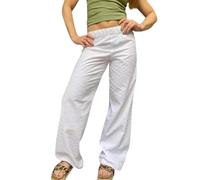 Pantalon-Fluide-Femme-Été-Léger-Pantalon-Femme-Chic-Et-Elegant-Taille-Elastique-Décontracté-Pantalon-Palazzo-Droit-Femme-Casual-Pantalon-Plage-Yoga-Femme-Grande-Taille-Ample-Pyjama (Blanc, M)