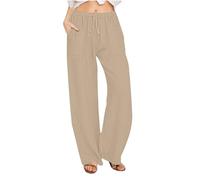 Pantalon Fluide Femme Été Lin Offre de Printemps Pantalons Chic et Elegant Décontractés Léger Respirant Ample Pantalon Large Femmes Soldes D'Été Vetement Mode Pants Vente Flash du Jour et Soldes