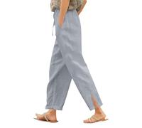 Pantalon Fluide Femme Été Pantalon Lin Femme Ete Vetement Grande Taille Chic Baggy en Leger Indien Jogging Chino Portefeuille A Nouer Pantacourt Sport Droite XL Bouffant Sarouel Coton Pantalons Blanc